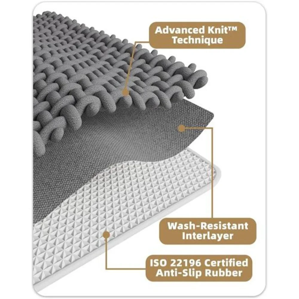 White Chenille Bath Mat Non Slip Absorbent Thin Washable Quick Dry 17x29.5 in